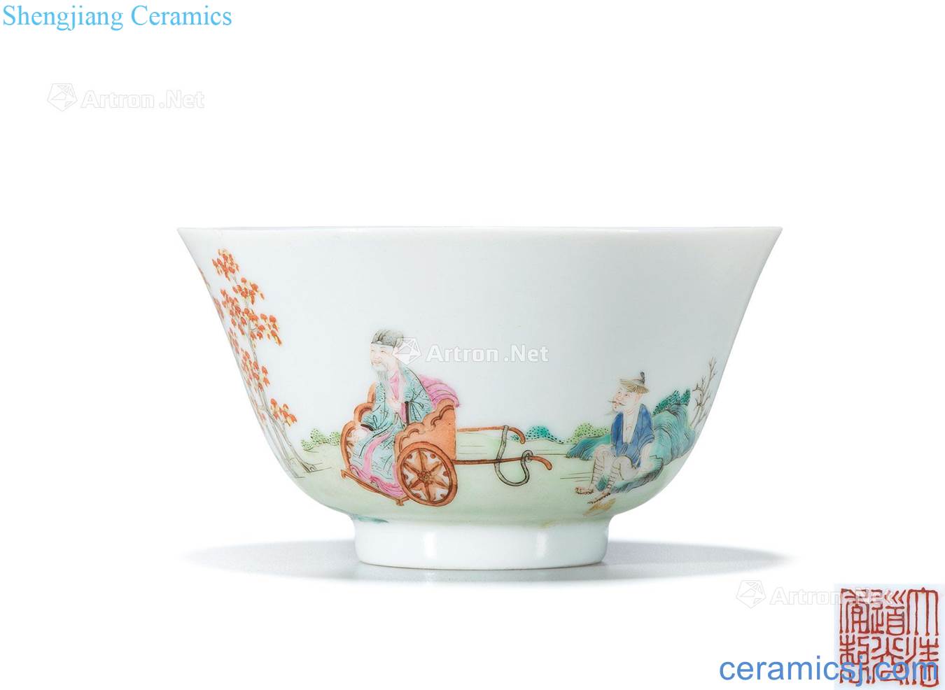 Clear light pastel tu mu "mountain line" poetic figure small bowl