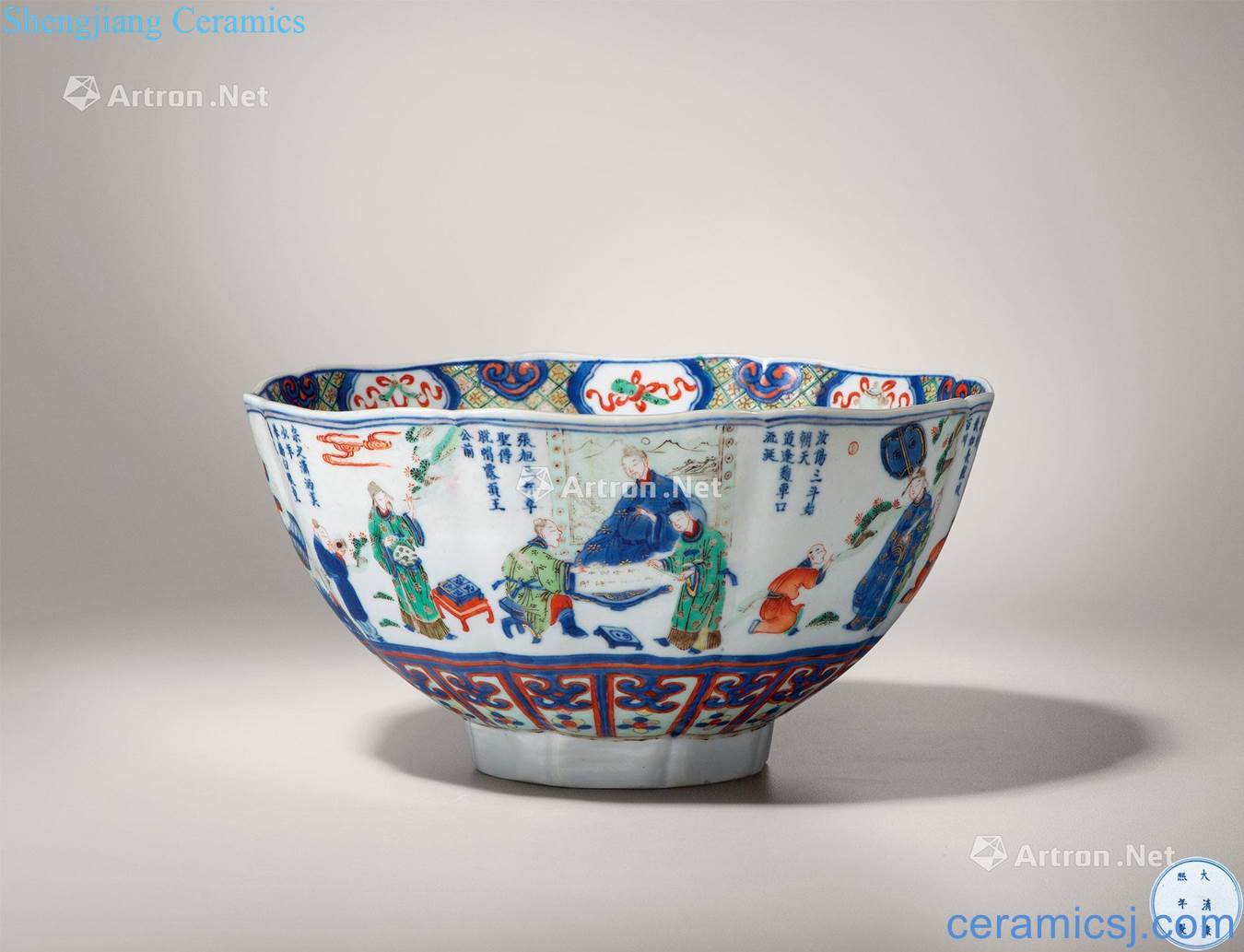 The qing emperor kangxi Blue and white color drinks the eight immortals in the poetic figure kwai disc bowl