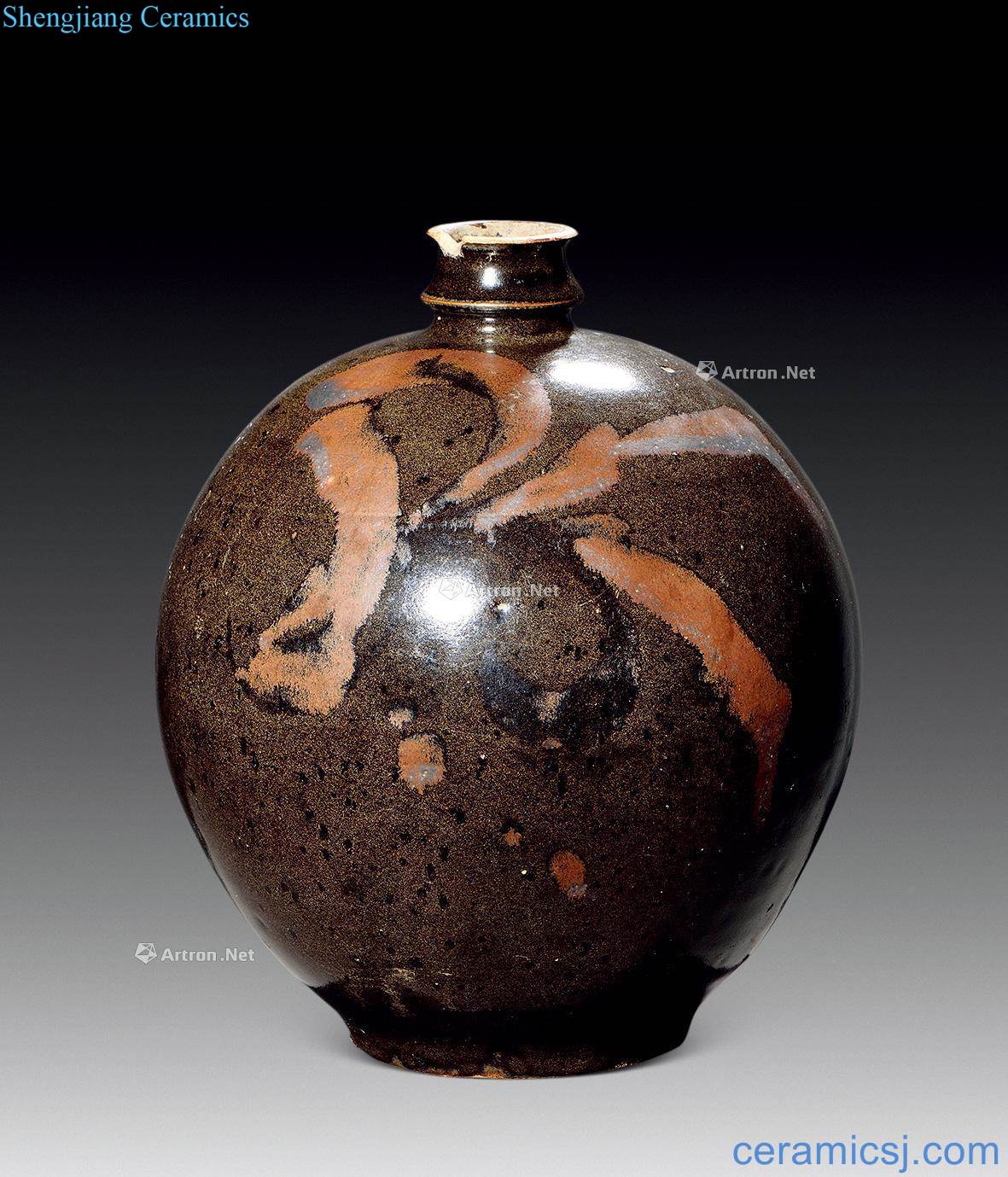The song dynasty Black glaze rust flower small bottle mouth
