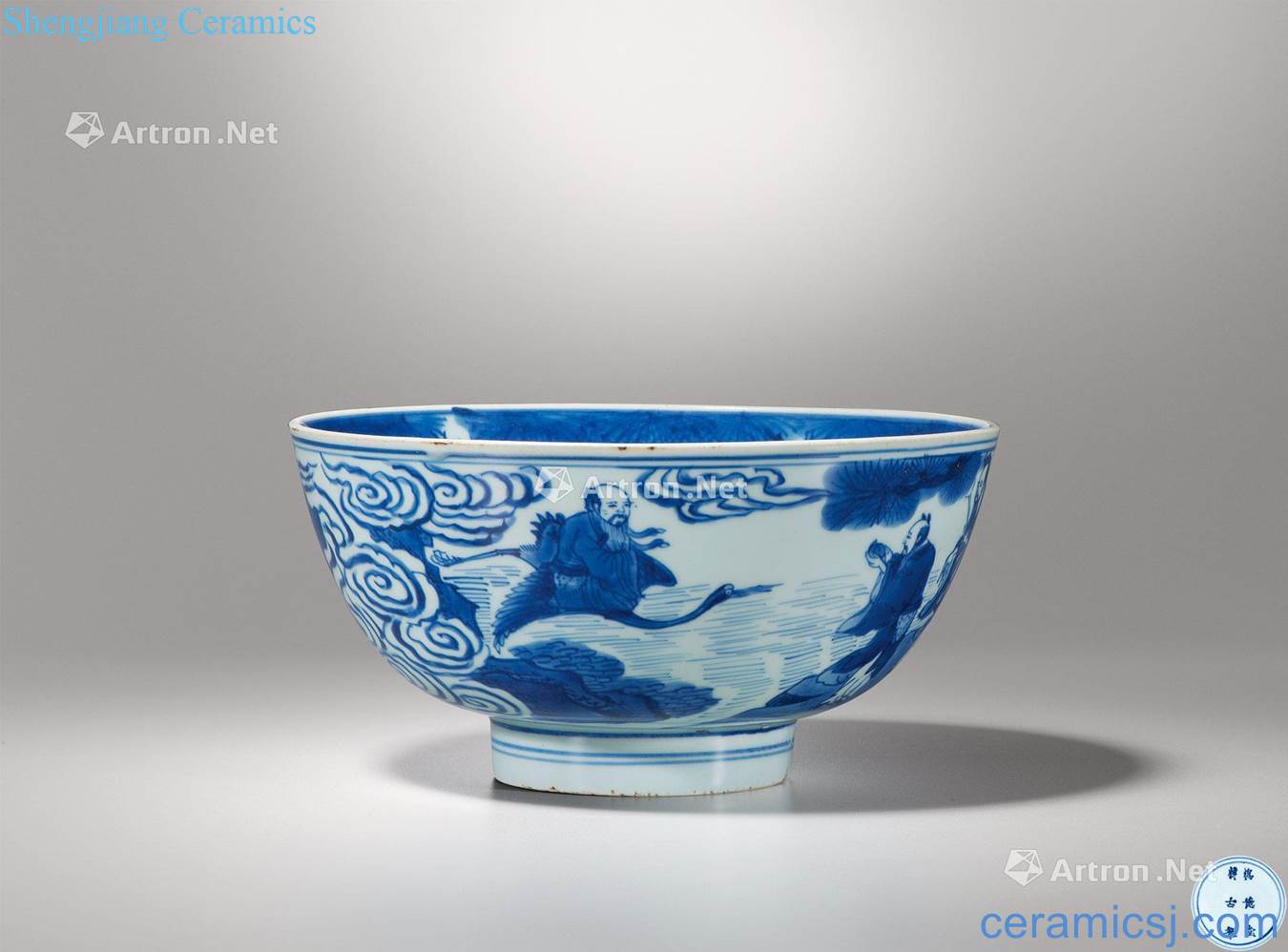The qing emperor kangxi Celebrates the life of the eight immortals blue-and-white bowl