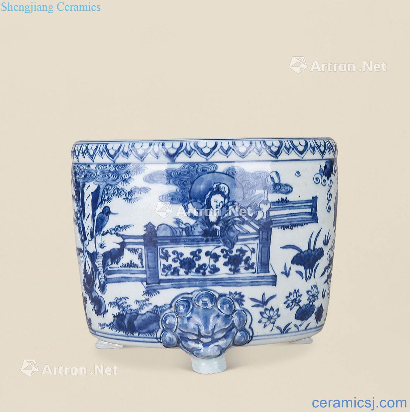 Ming Blue and white YingXiWen furnace with three legs