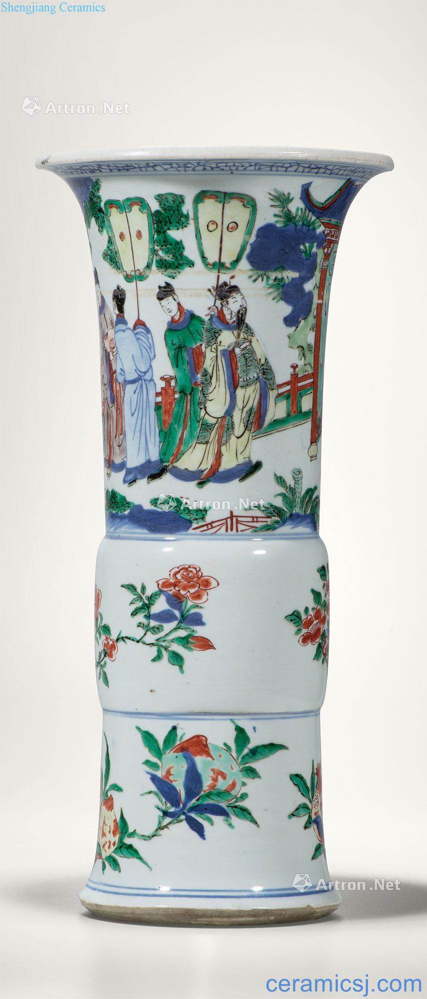 Qing shunzhi Endure hall story figure flower vase with blue and white color