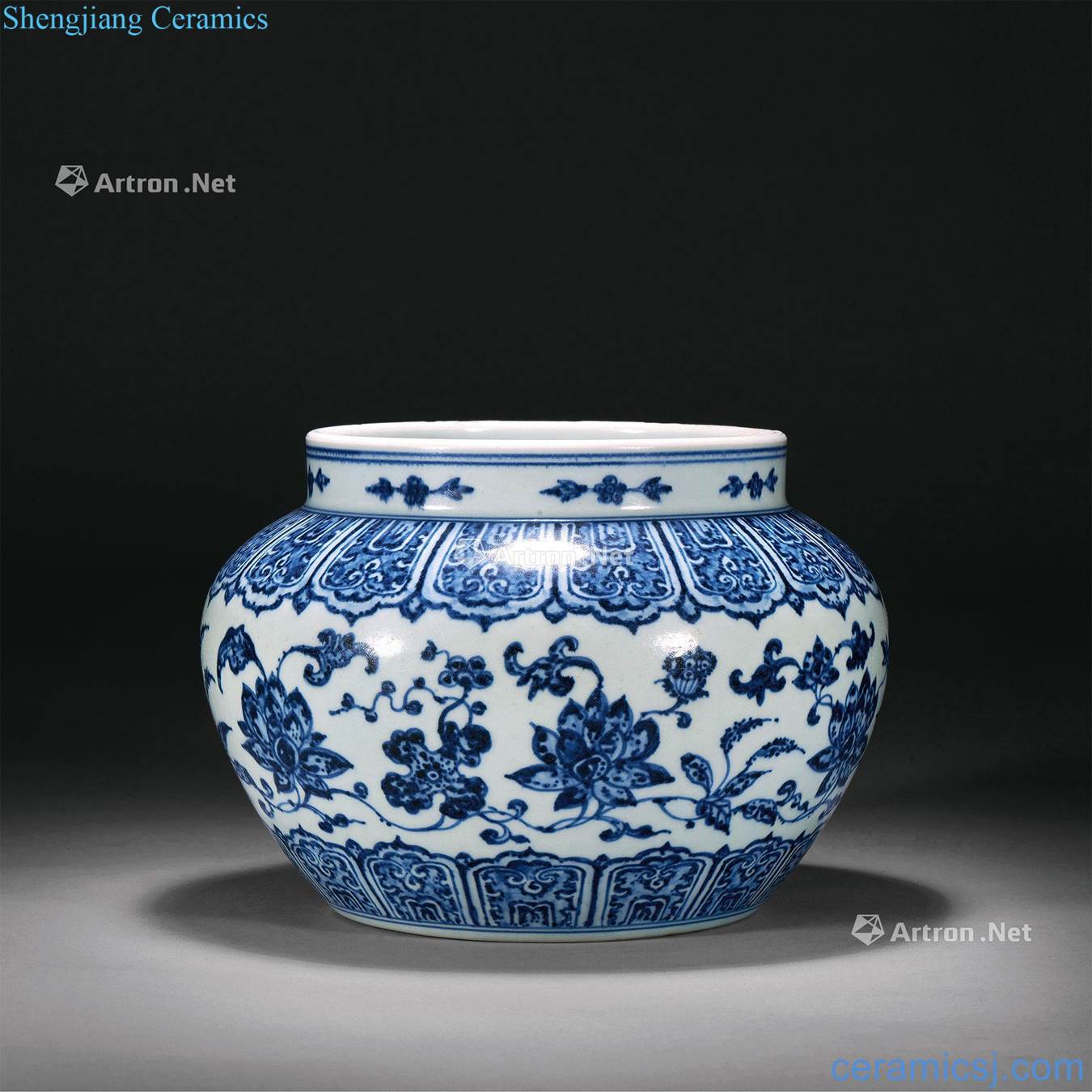 Qing yongzheng Blue and white lotus flower grain tank