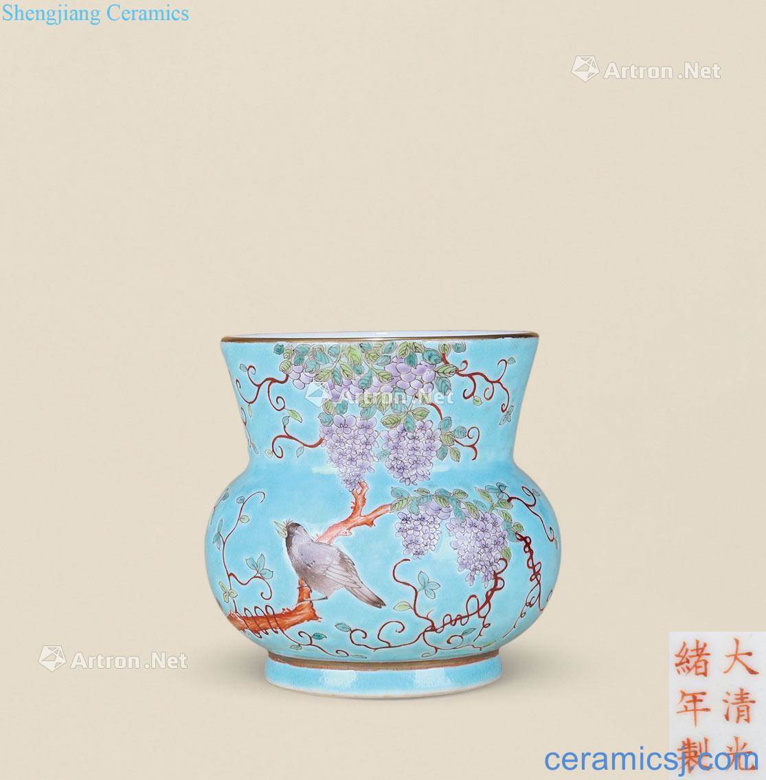 Qing guangxu Turquoise powder enamel grain slag bucket