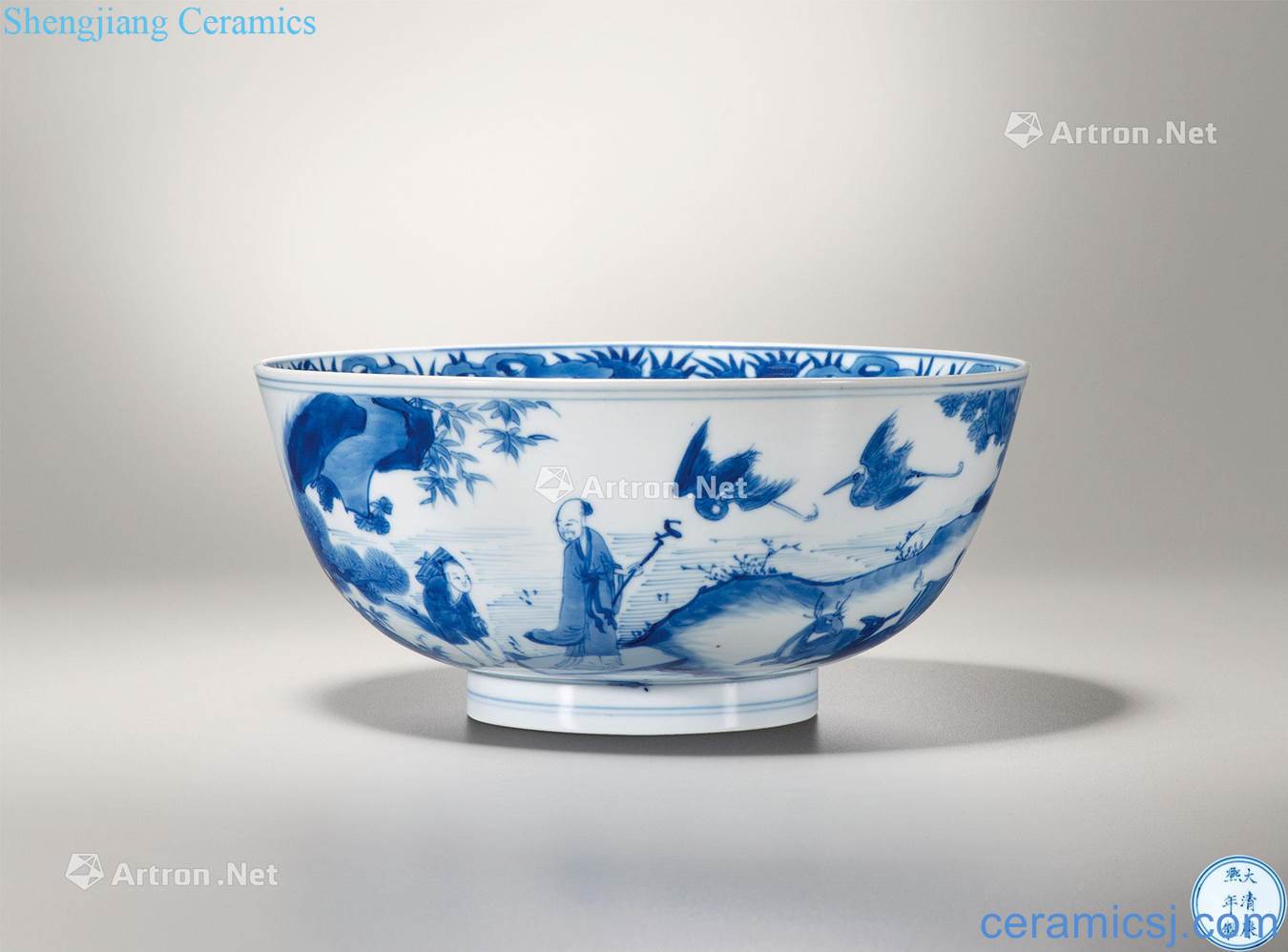The qing emperor kangxi Blue and white ShangShan four hao figure in large bowl
