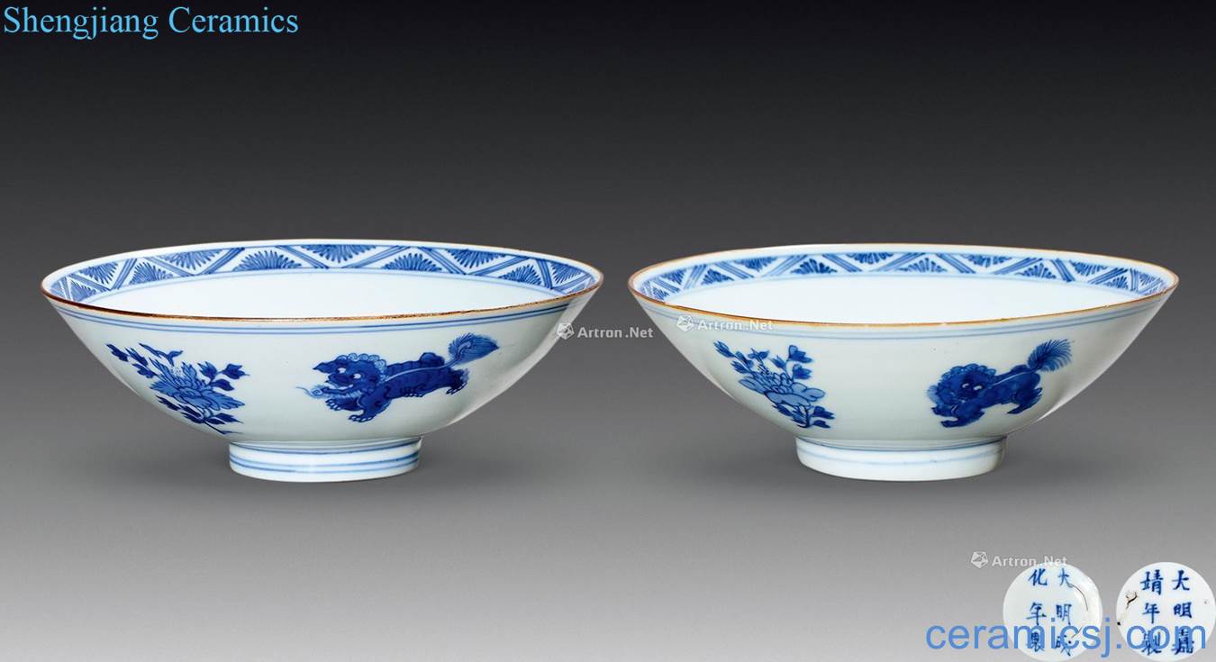 qing Blue and white lion flower tattoo dai li type bowl (a)