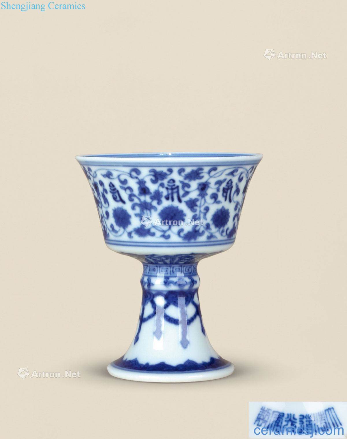 Qing daoguang Blue and white Sanskrit footed cup