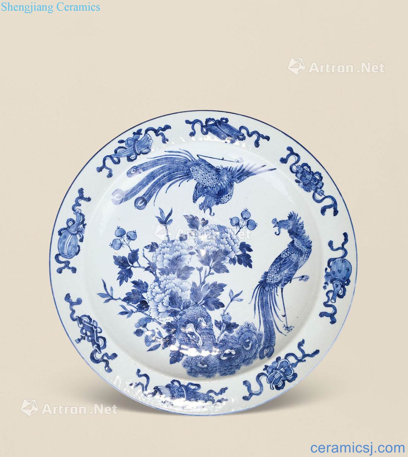 Qing daoguang Blue and white phoenix peony grains