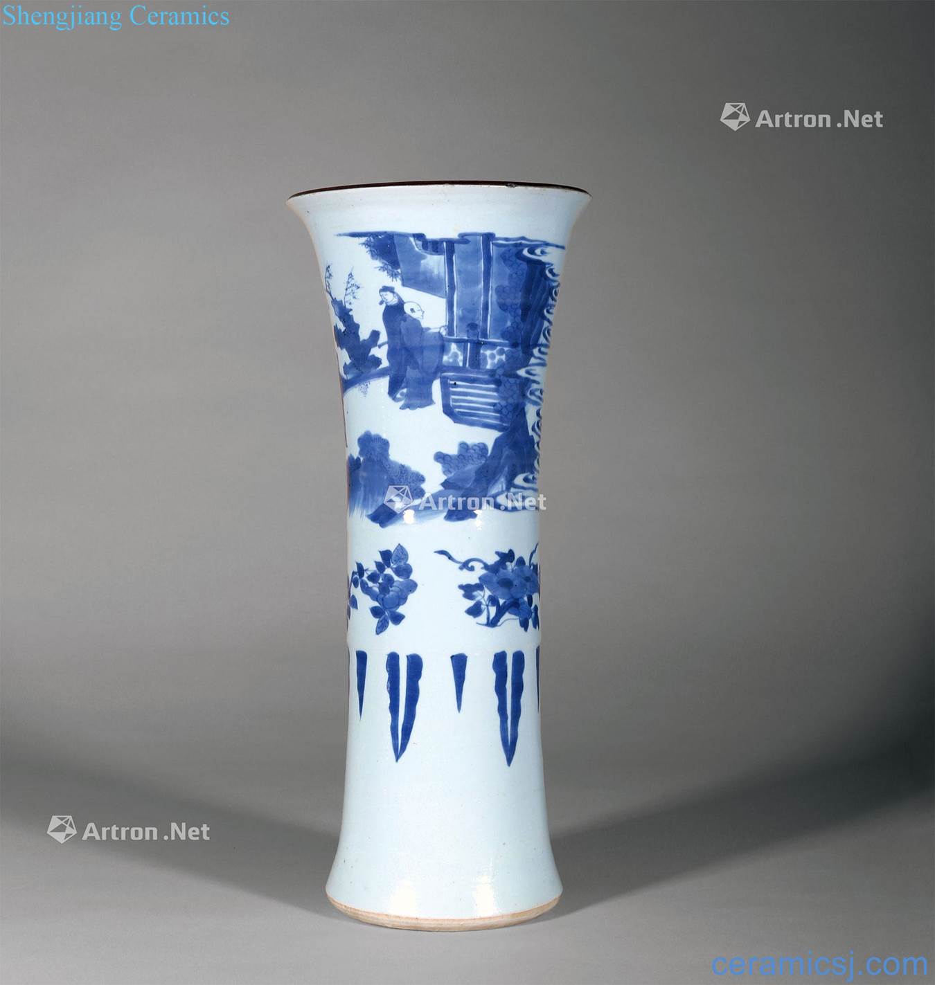 Blue and white "row" wen Ming chongzhen vase with flowers