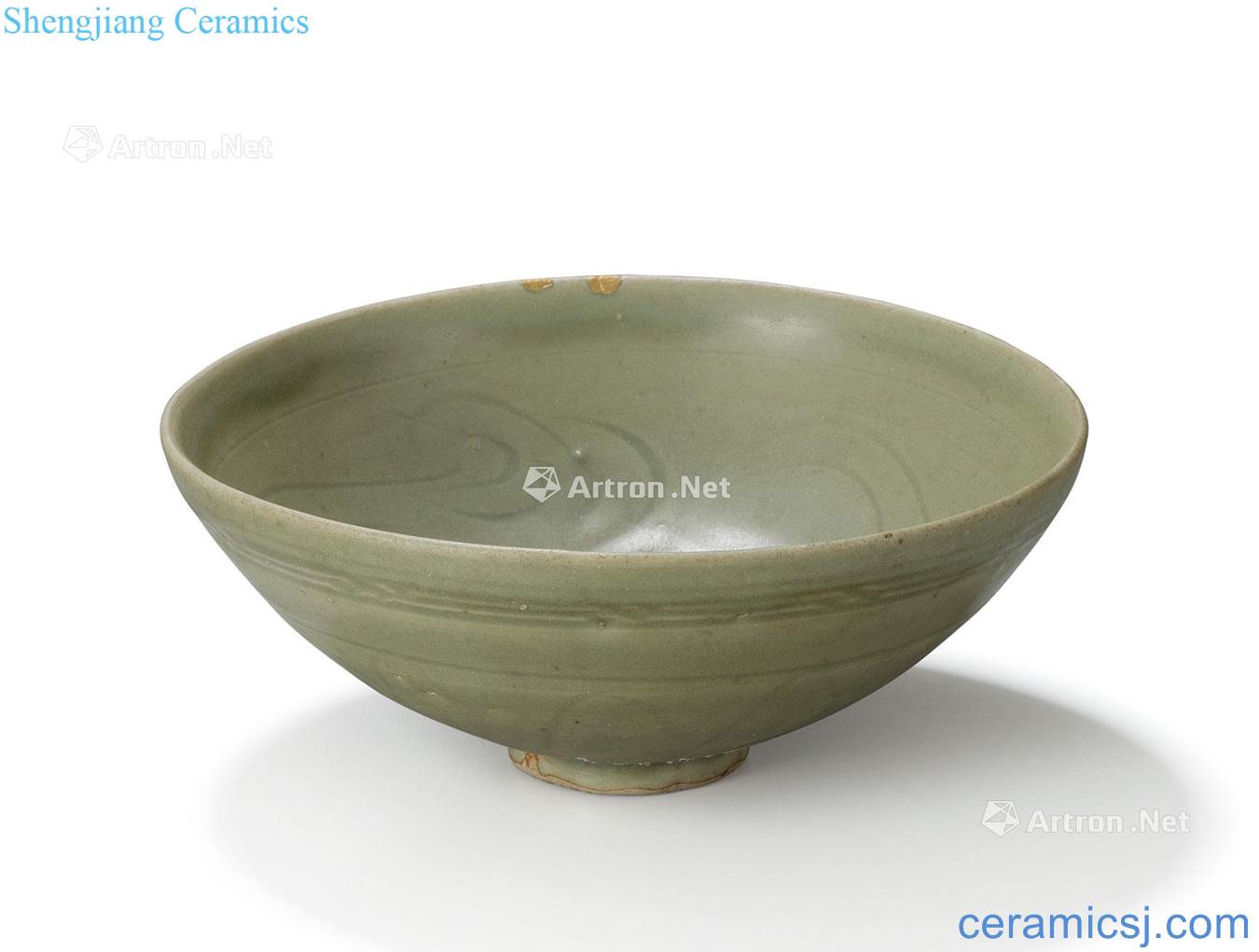 yuan Longquan celadon glaze hand-cut moire bowl