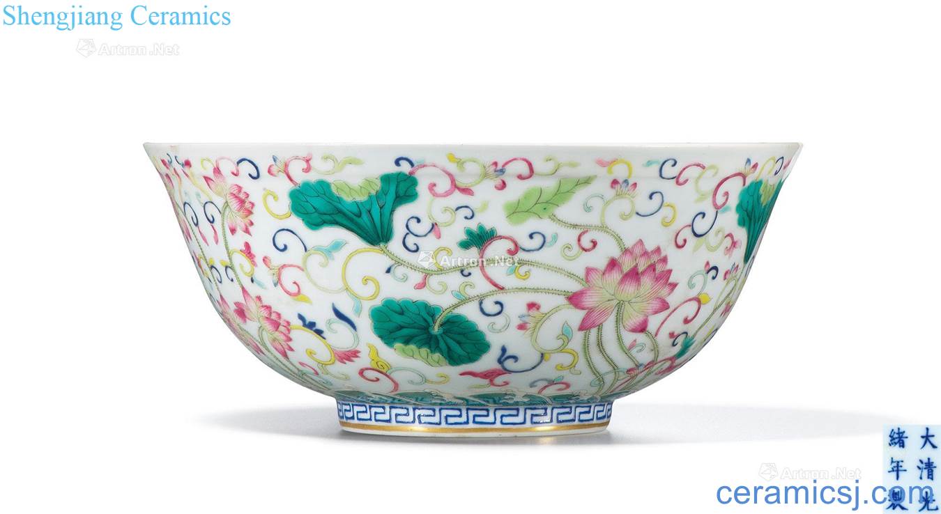 The reign of qing emperor guangxu pastel lotus pond in blue and white lotus flower green-splashed bowls