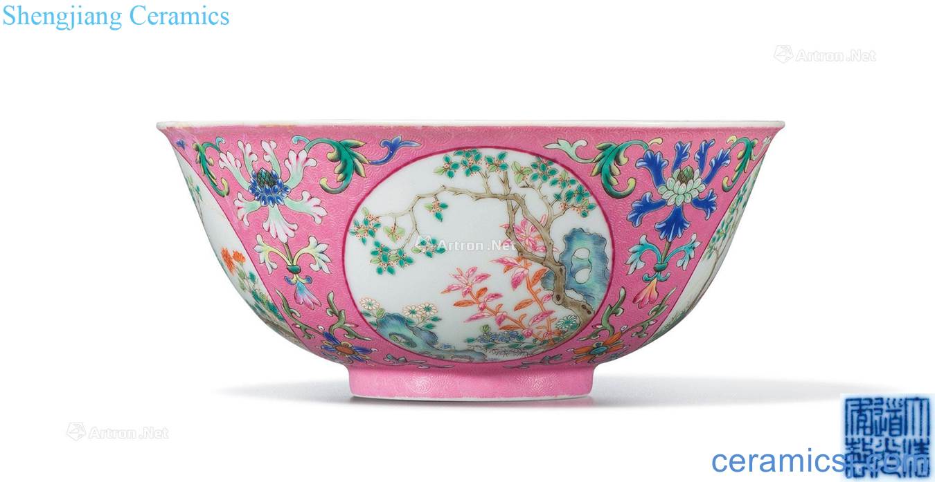 Qing daoguang GongFen pastel mill medallion flowers green-splashed bowls
