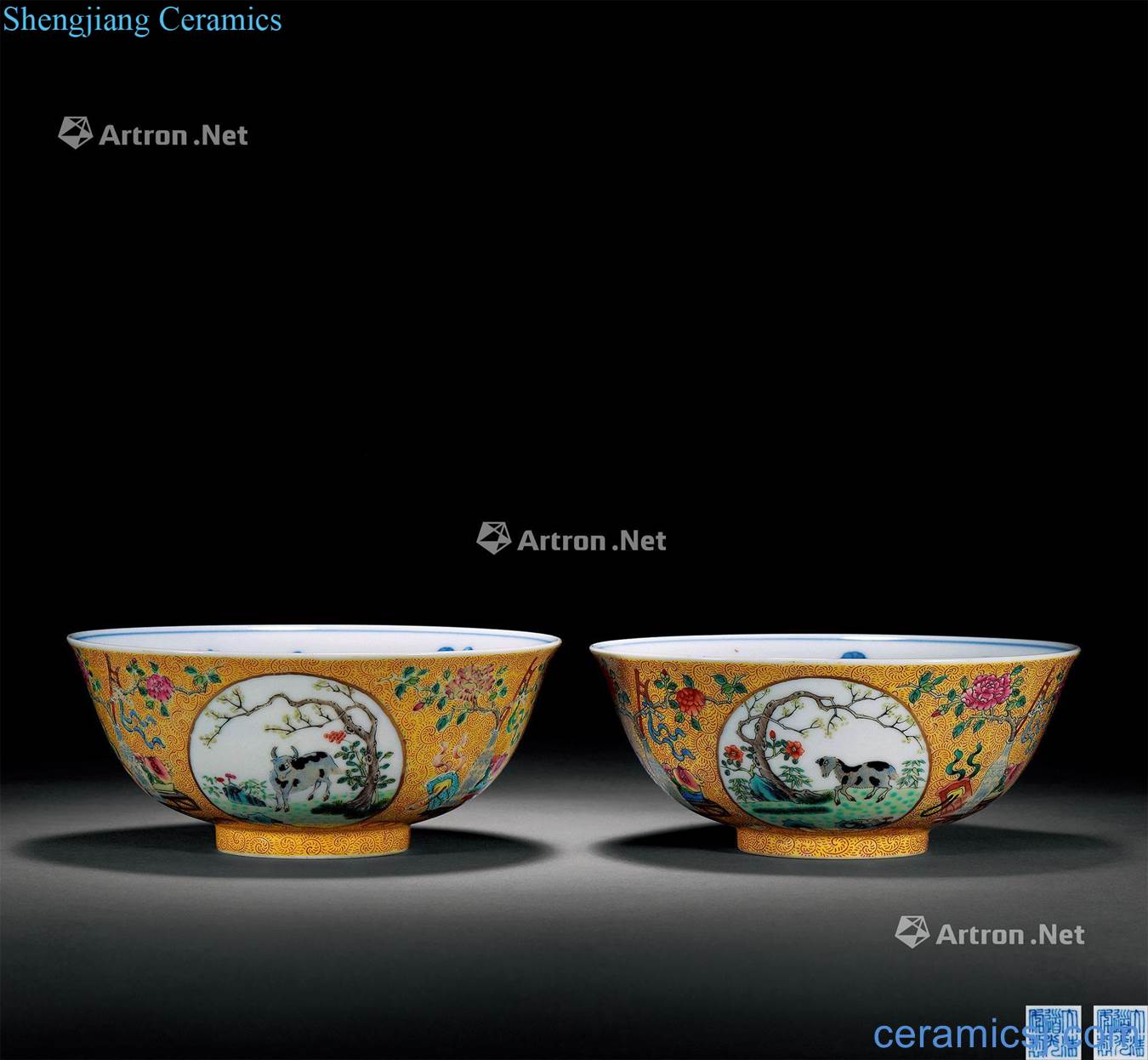 Clear light pastel blue and white medallion in three Yang kaitai bowl (a)
