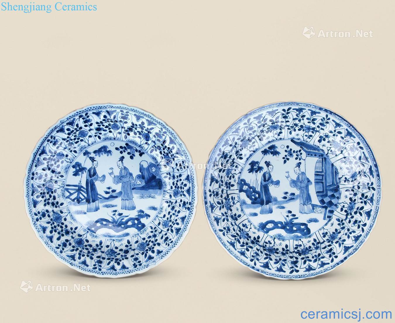 The qing emperor kangxi Blue and white ladies tray (a)