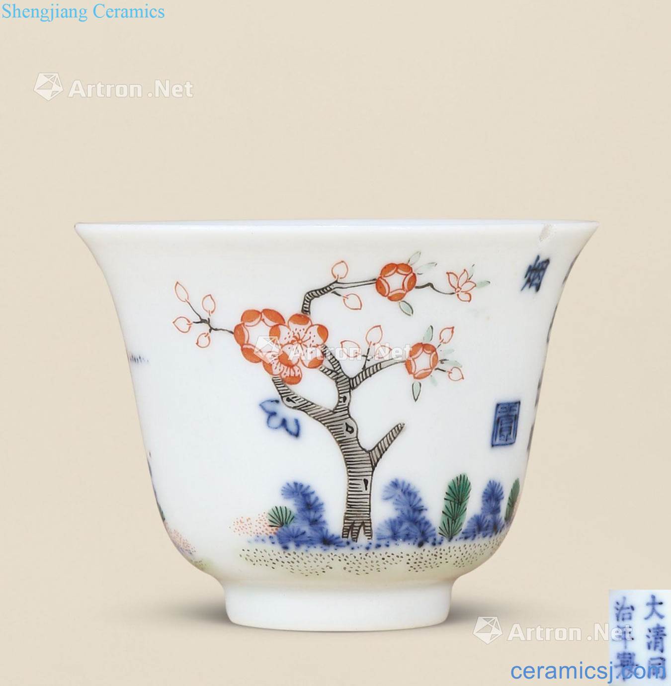 dajing Blue and white colorful flora cup