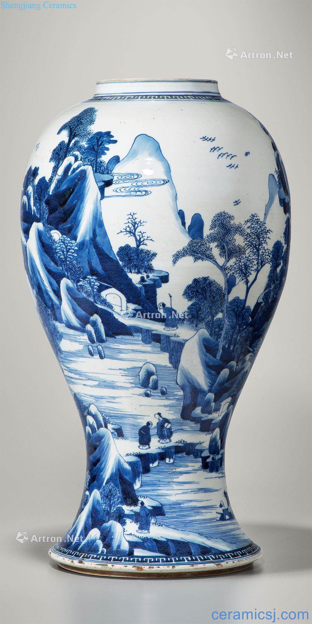 The qing emperor kangxi Blue and white landscape character lines