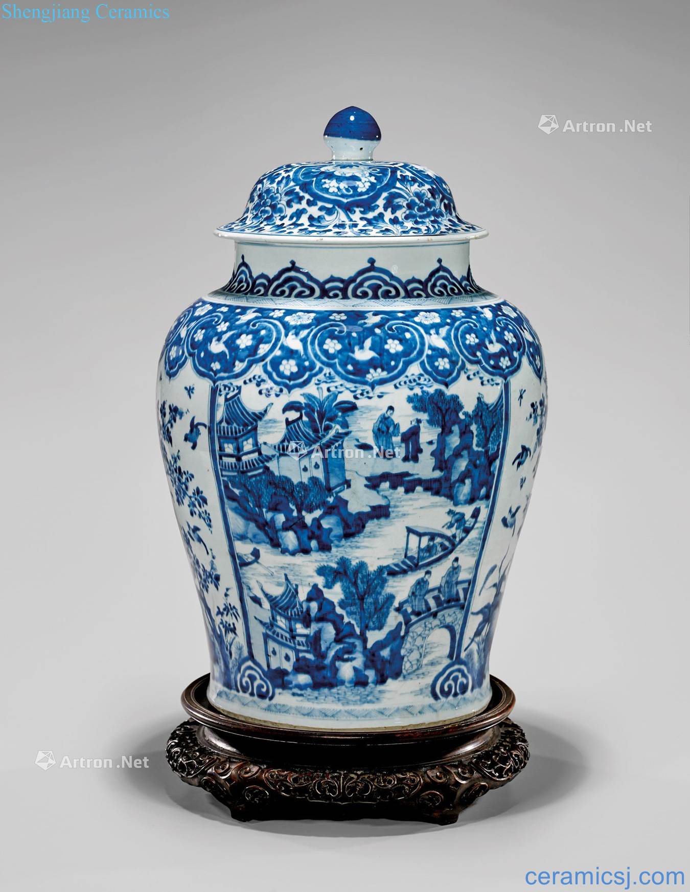 Kangxi years antique blue and white porcelain ruyi cans
