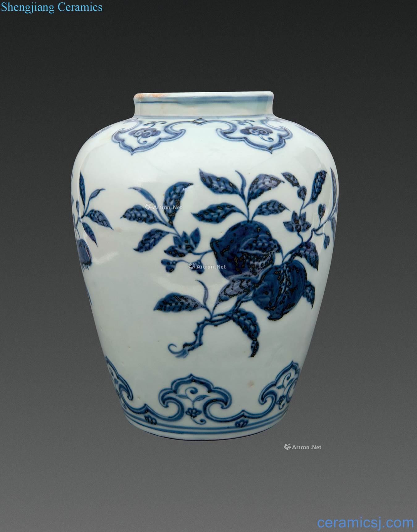 Ming xuande Blue and white ruffled branch flowers and grain tank
