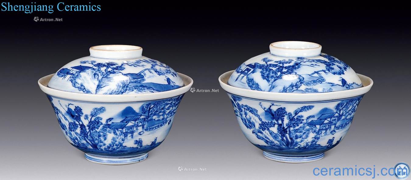 Qing qianlong Blue and white landscape character tureen (a)