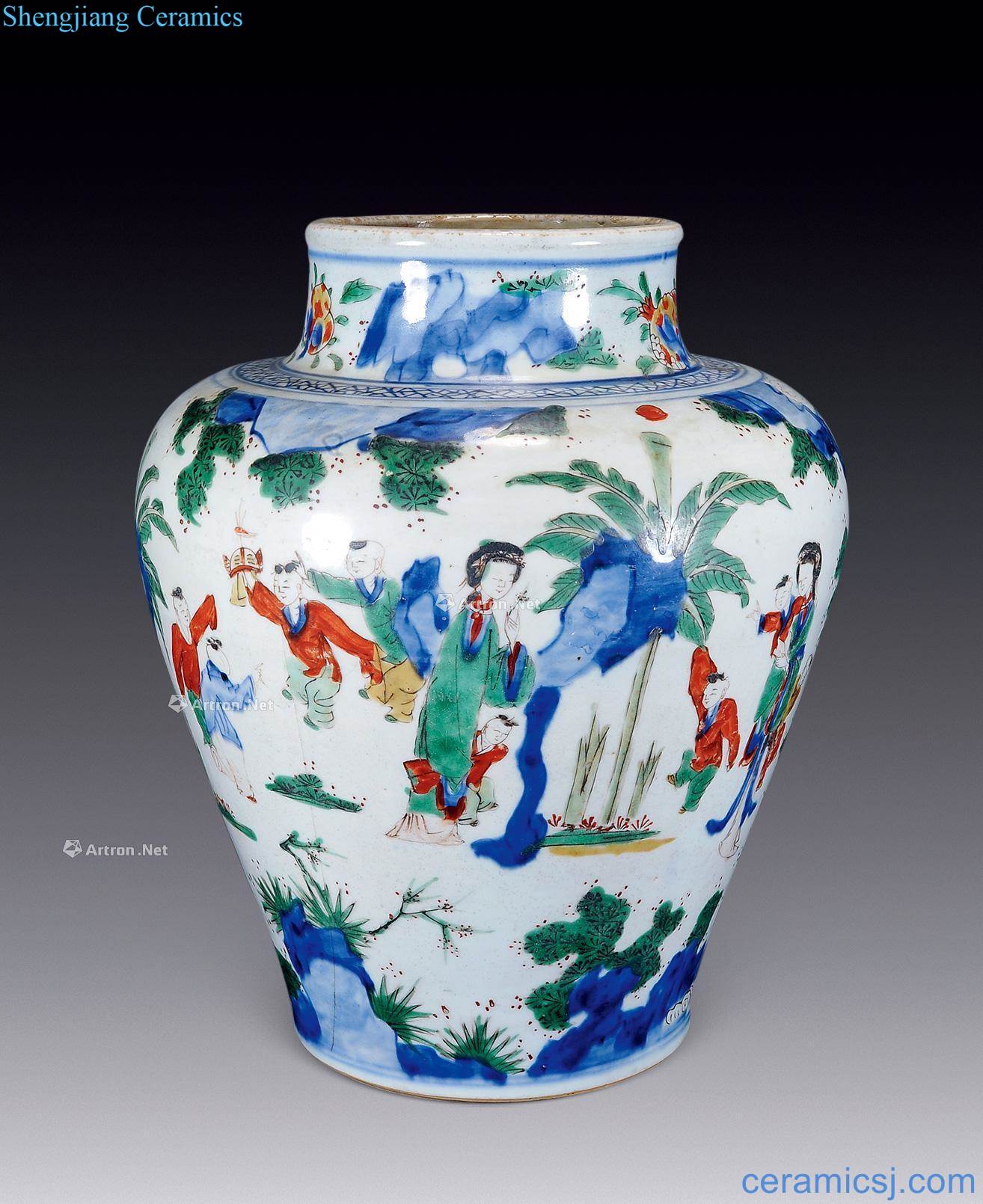 The qing emperor kangxi Colorful garden character canister