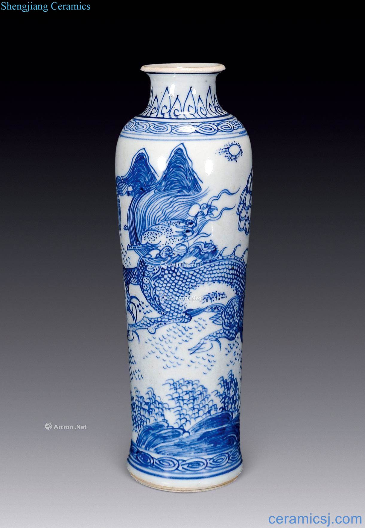 The qing emperor kangxi Blue and white unicorn plantain series bottle