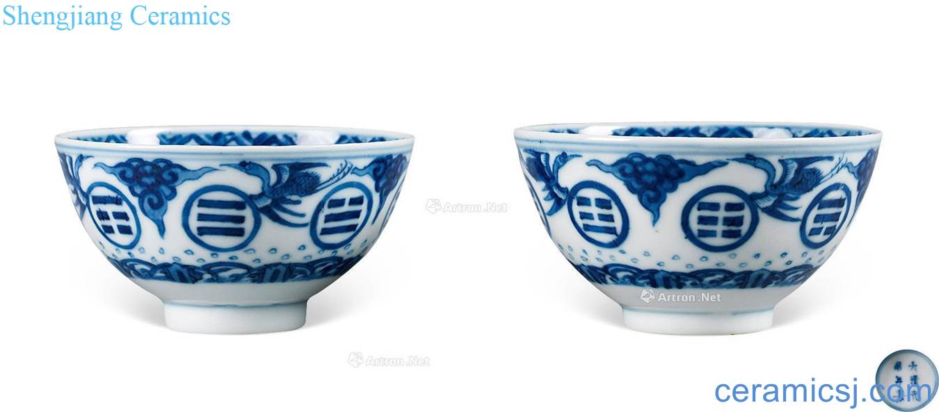 Qing guangxu Blue and white gossip green-splashed bowls (a)