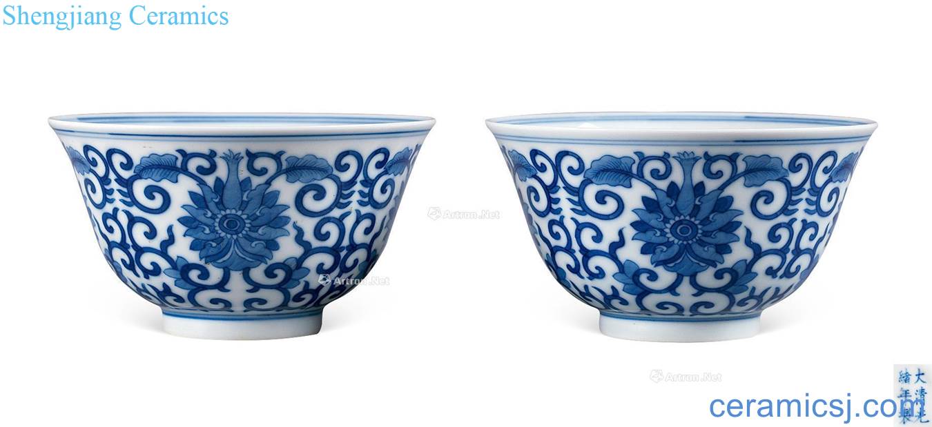 Qing guangxu Blue and white tie up lotus flower grain cup (a)