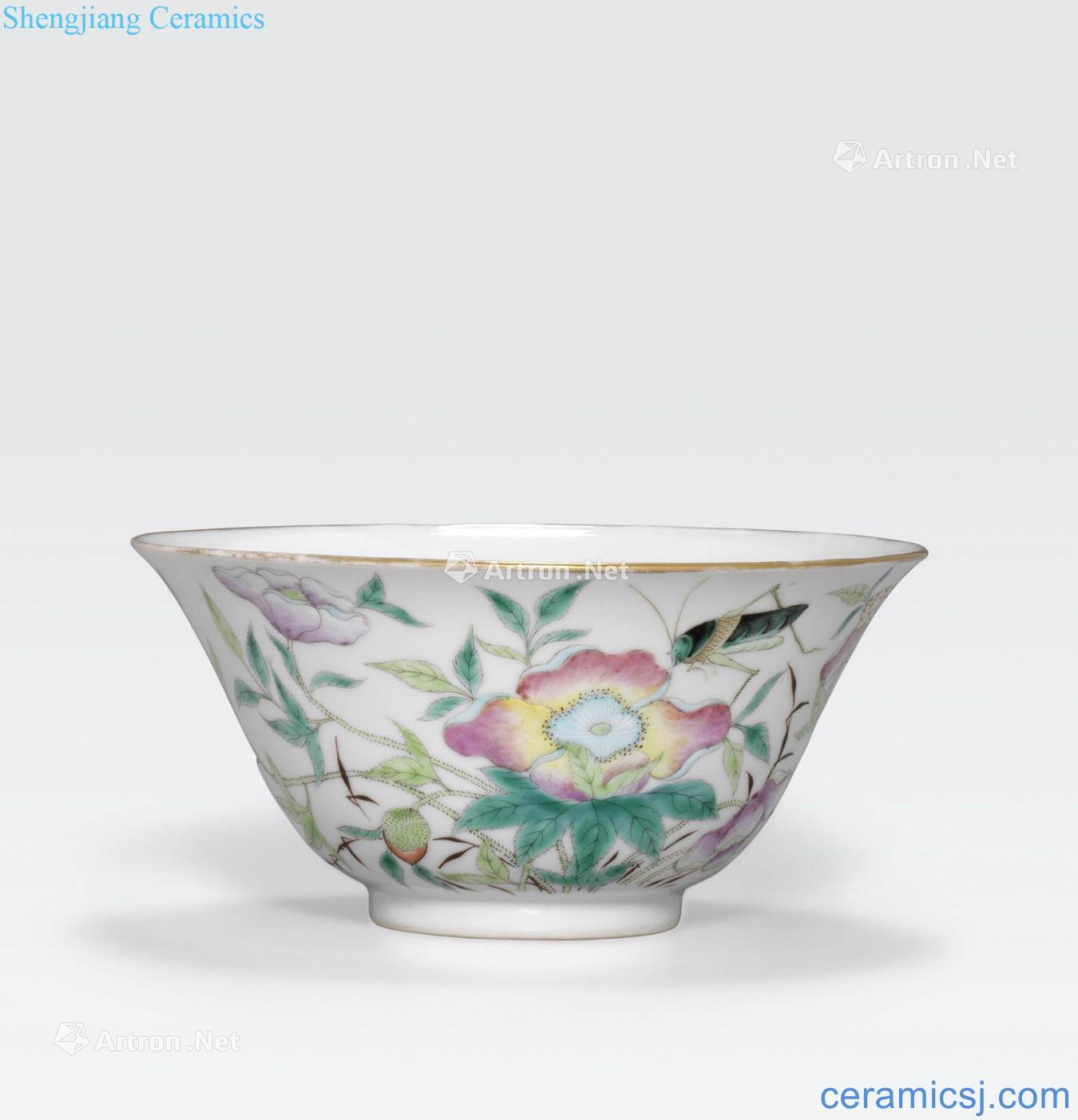 Guangxu mark, the Republic period A FAMILLE ROSE ENAMELED BOWL WITH MALLOW AND CRICKET DECORATION