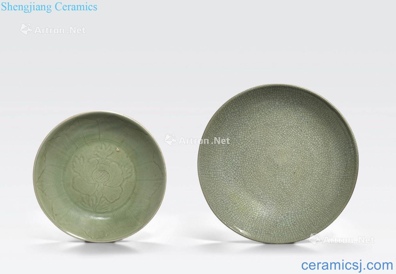 Ming dynasty and later TWO CELADON GLAZED CHARGERS