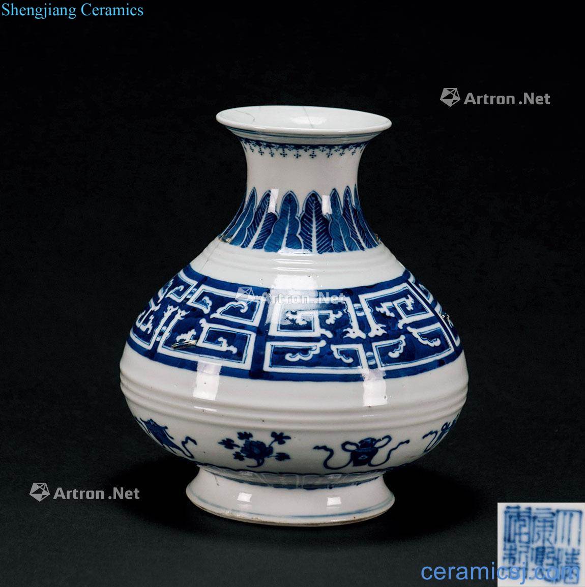 qing Blue and white jade spring of commentary