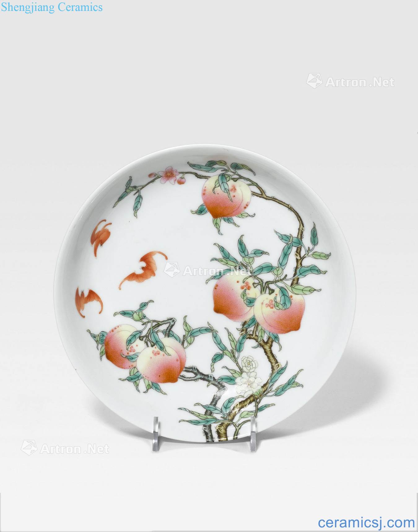 Yongheng mark, the 20 th century A FAMILLE ROSE ENAMELED AUSPICIOUS PEACHES DISH