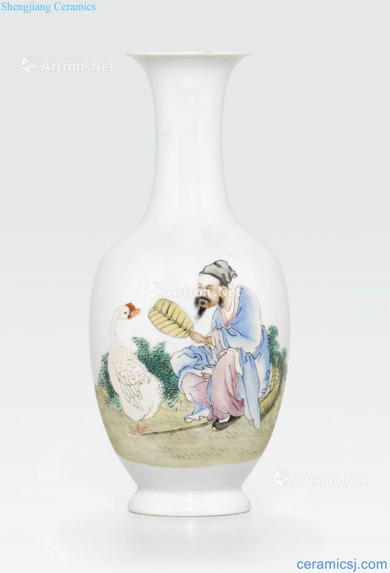 Qianlong mark, the Republic period A SMALL FAMILLE ROSE ENAMELED BALUSTER VASE