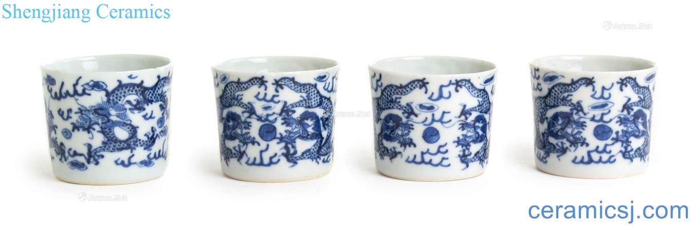 Qing guangxu Ssangyong play pearl grain blue set of cup (four pieces)