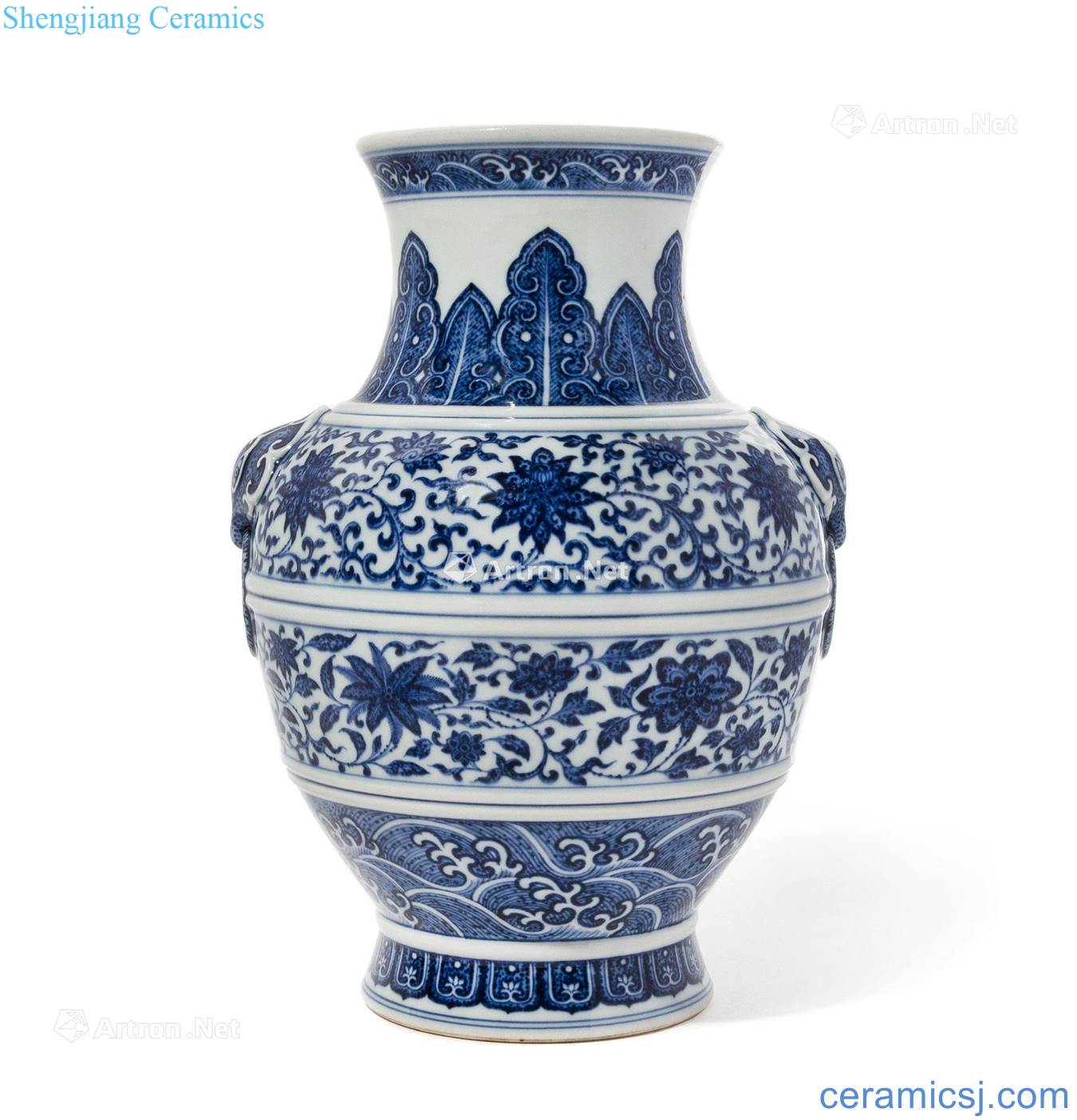 Qing qianlong Blue and white flower shop around branches first pot of ears