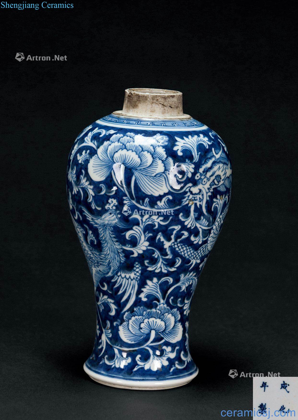 qing Blue and white dragon bottle