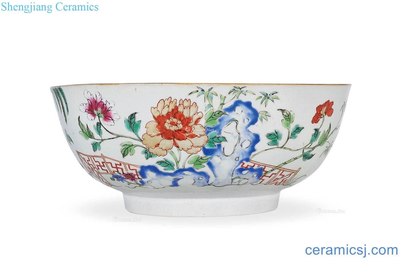 Qing qianlong pastel flowers grain big bowl