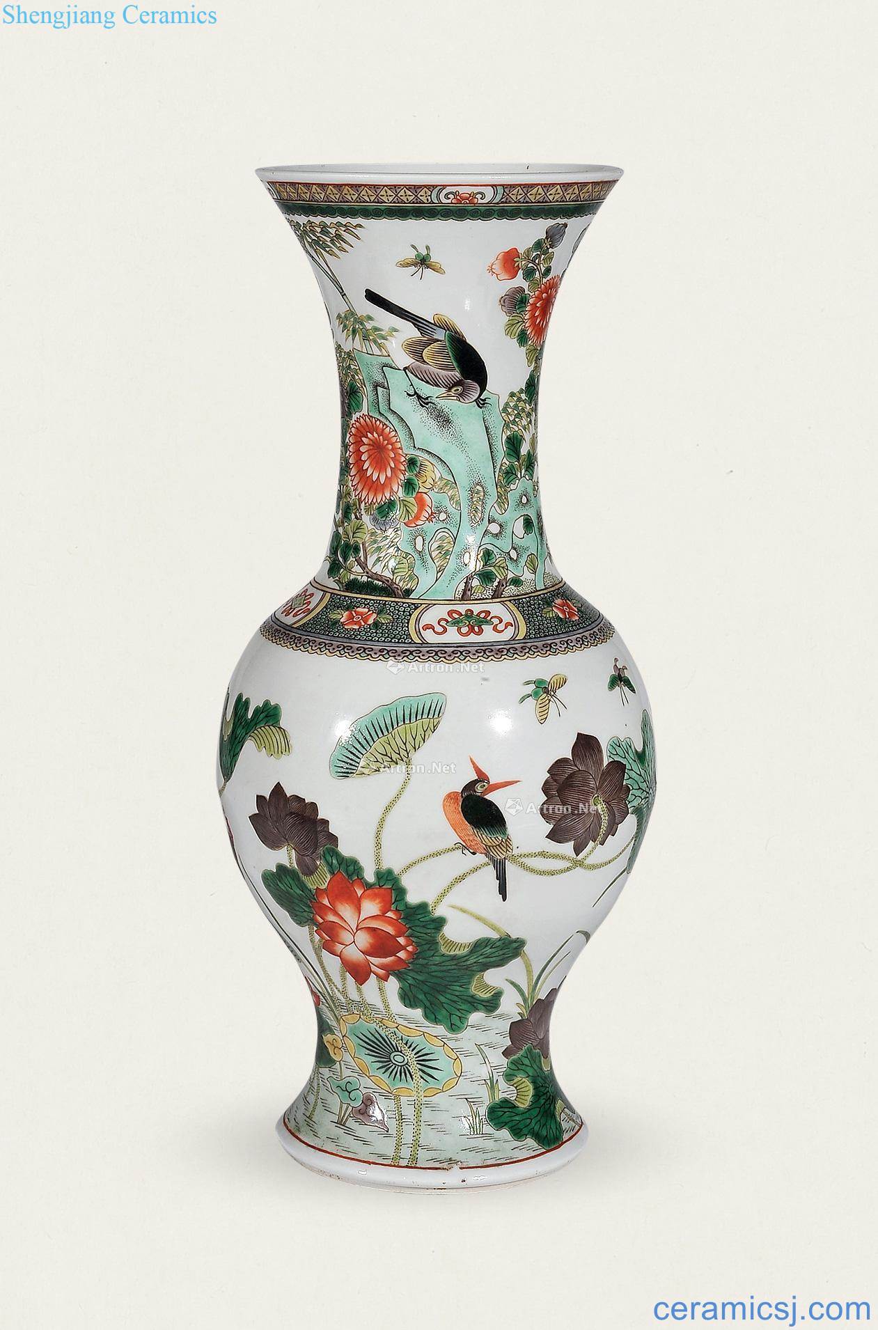 Qing guangxu Colorful painting of flowers and flower vase with lines