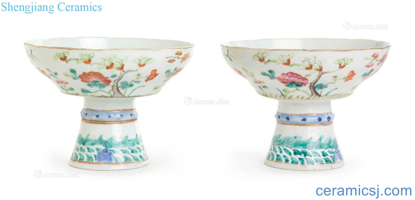 Pastel flowers lines footed bowl reign of qing emperor guangxu (a)