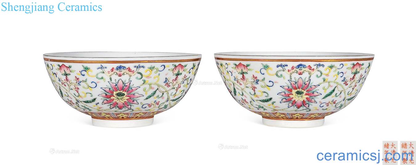 Pastel flowers green-splashed bowls reign of qing emperor guangxu (a)