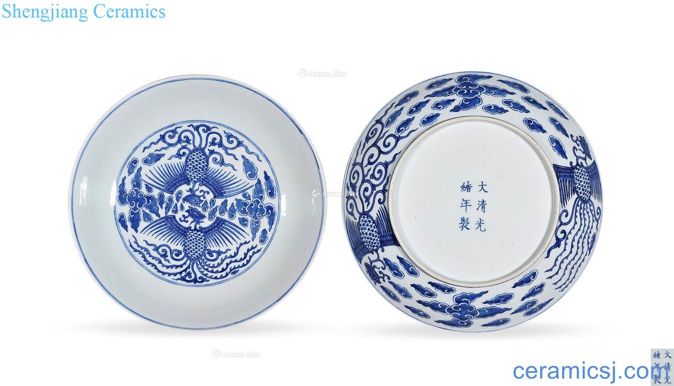 Qing guangxu Blue and white double phoenix tray (a)