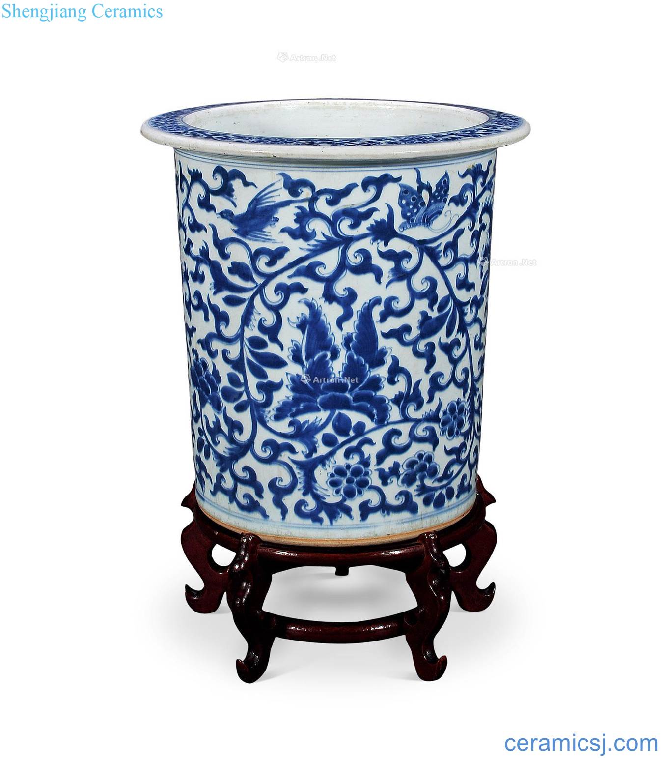 The qing emperor kangxi Blue and white lotus flower grain volume cylinder