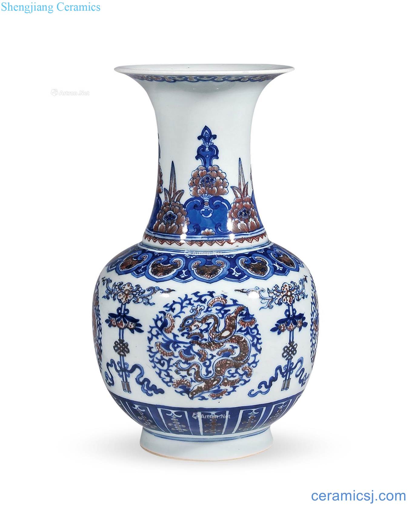 In the 18th century qing Blue and white youligong red dragon grain left mouth
