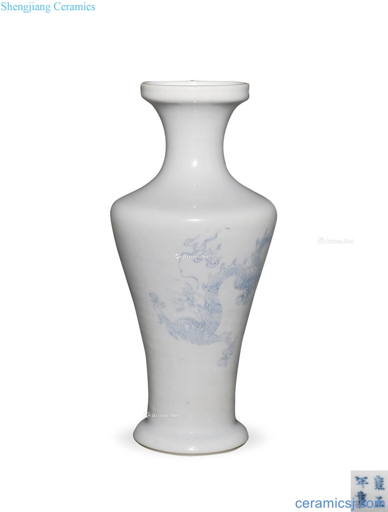 Qing yongzheng Blue and white light tracing dragon dish buccal bottle