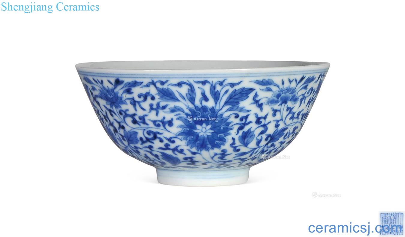 Qing daoguang Blue and white lotus flower green-splashed bowls