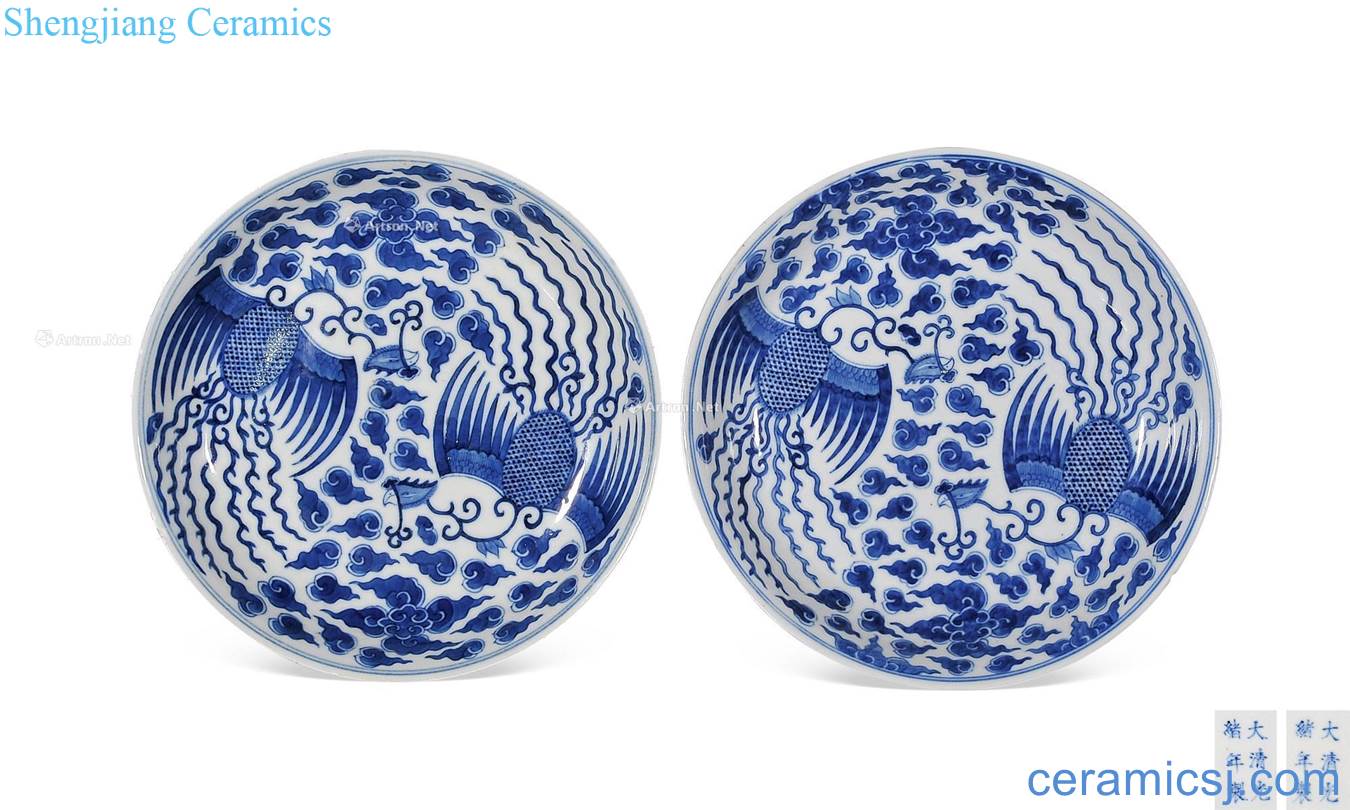 Qing guangxu Blue and white chicken tray (a)