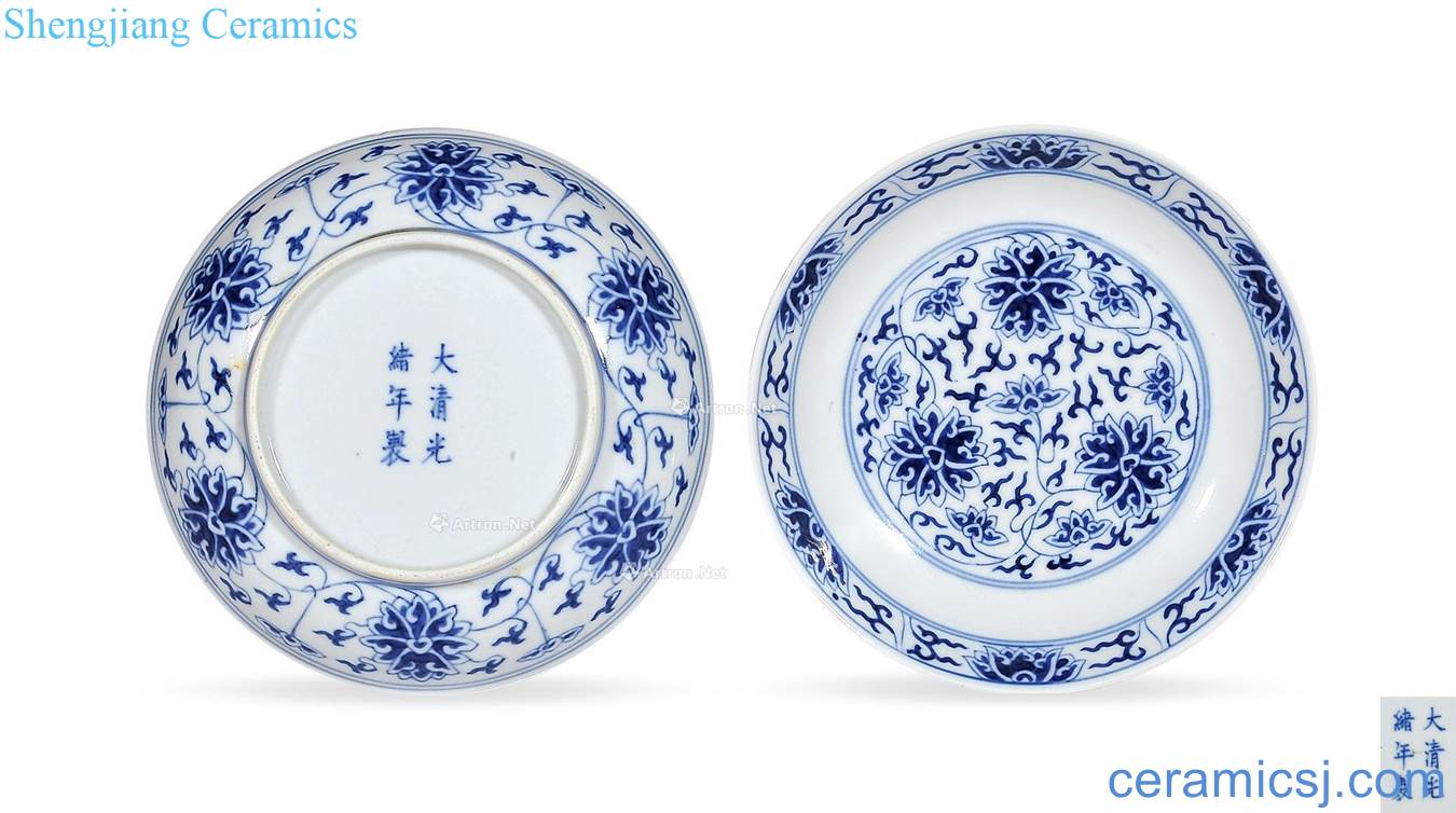 Qing guangxu Blue and white tie up lotus flower tray (a)