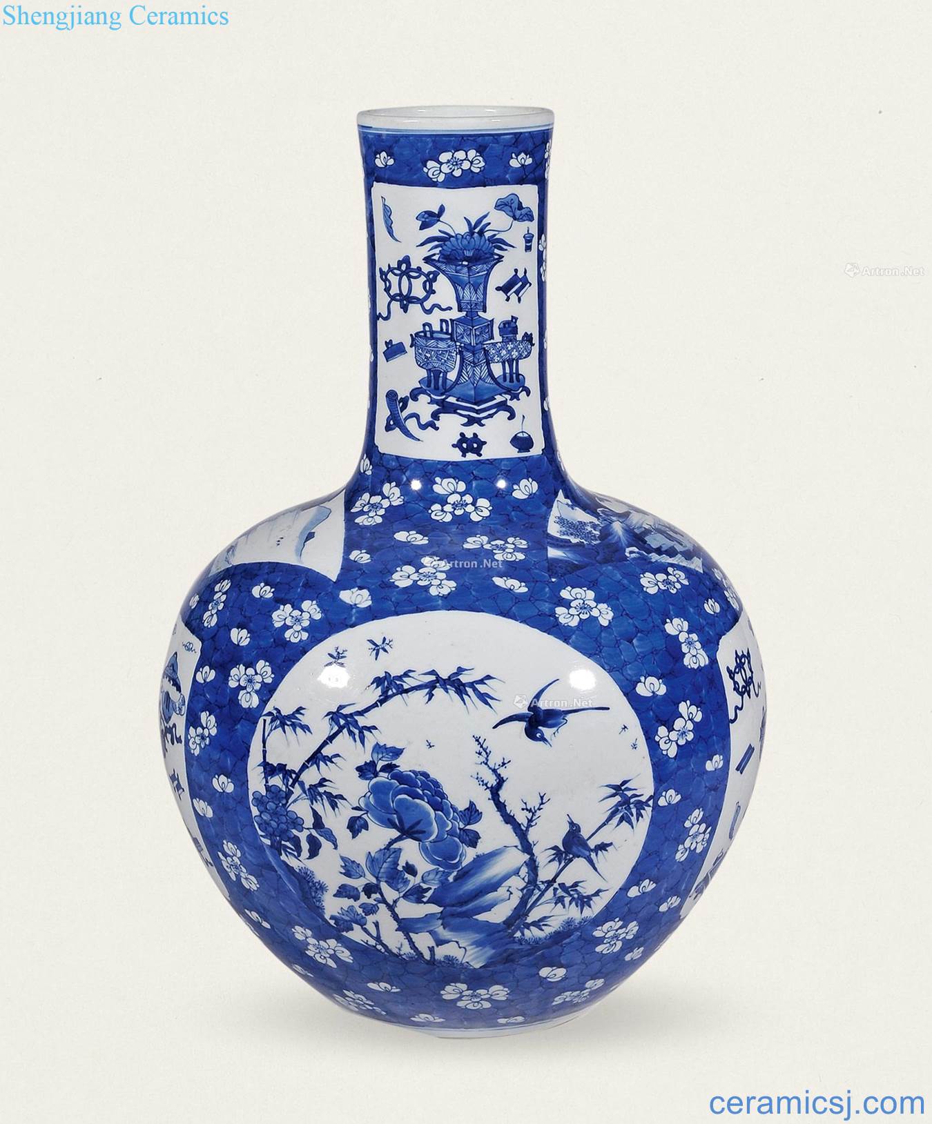 The qing emperor kangxi Blue and white medallion pattern tree