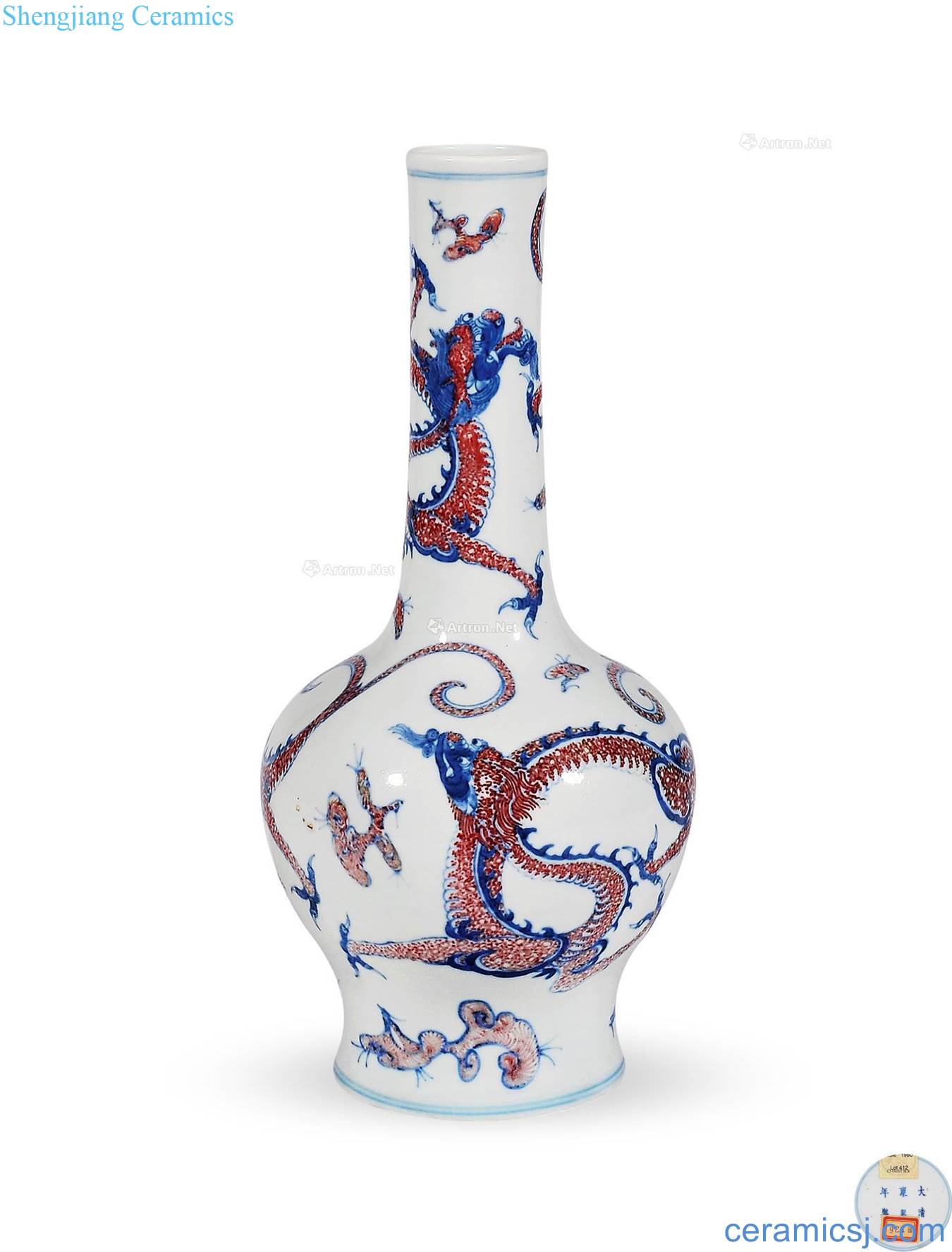 Mid qing Blue and white youligong red dragon grain bell