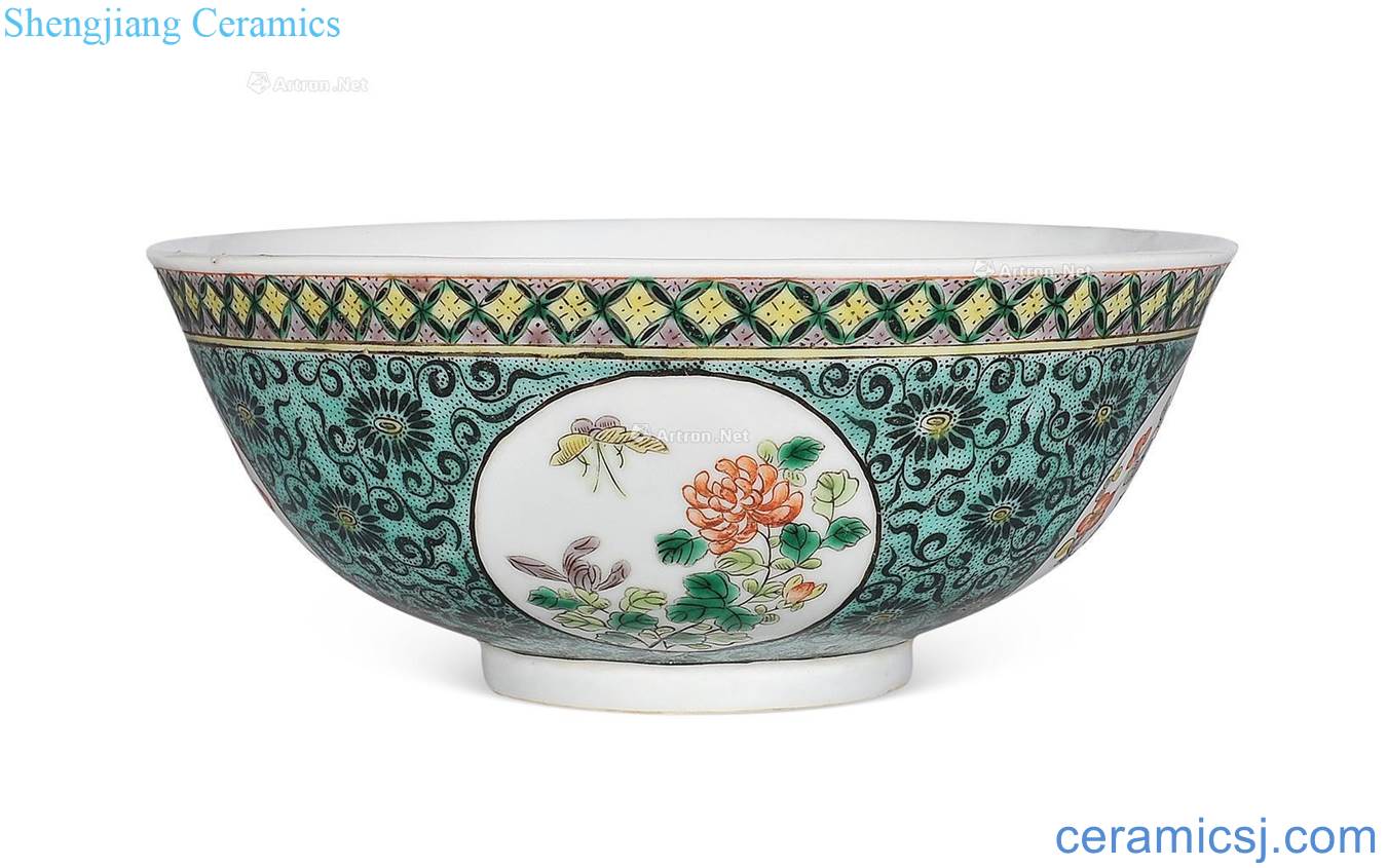 The green color ink reign of qing emperor guangxu medallion four seasons flower grain big bowl