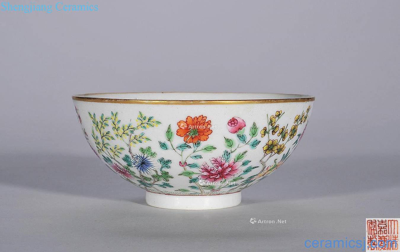 Qing jiaqing pastel flowers green-splashed bowls